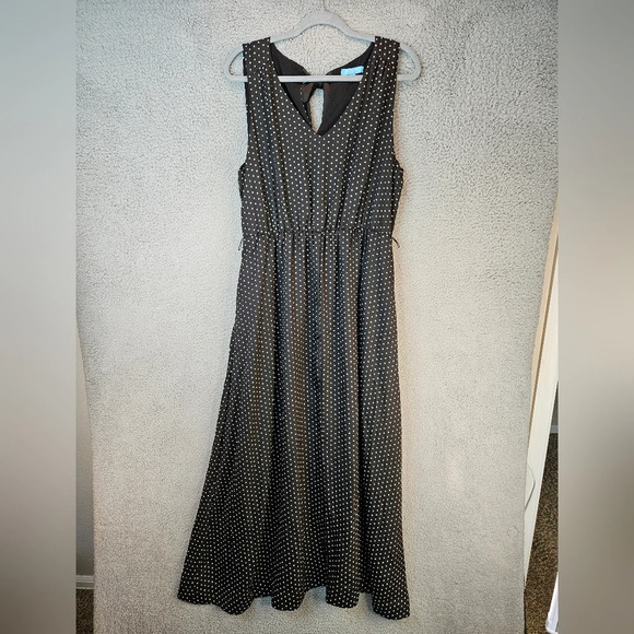 Draper James RSVP Womens Black White Polka Dot Maxi Dress Sz L Pockets **READ** - Picture 2 of 13